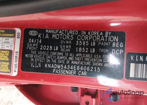 2014 Kia Rio Lx from USA, damaged, VIN KNADM5A34E6406215